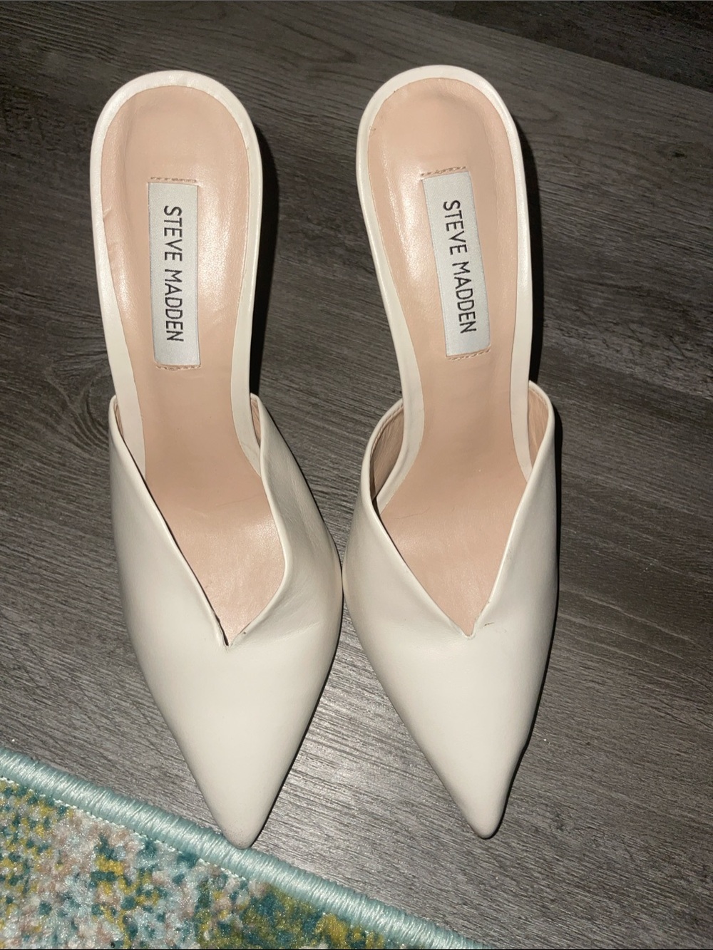 Steve Madden Cream Pointed-Toe Stiletto Mules